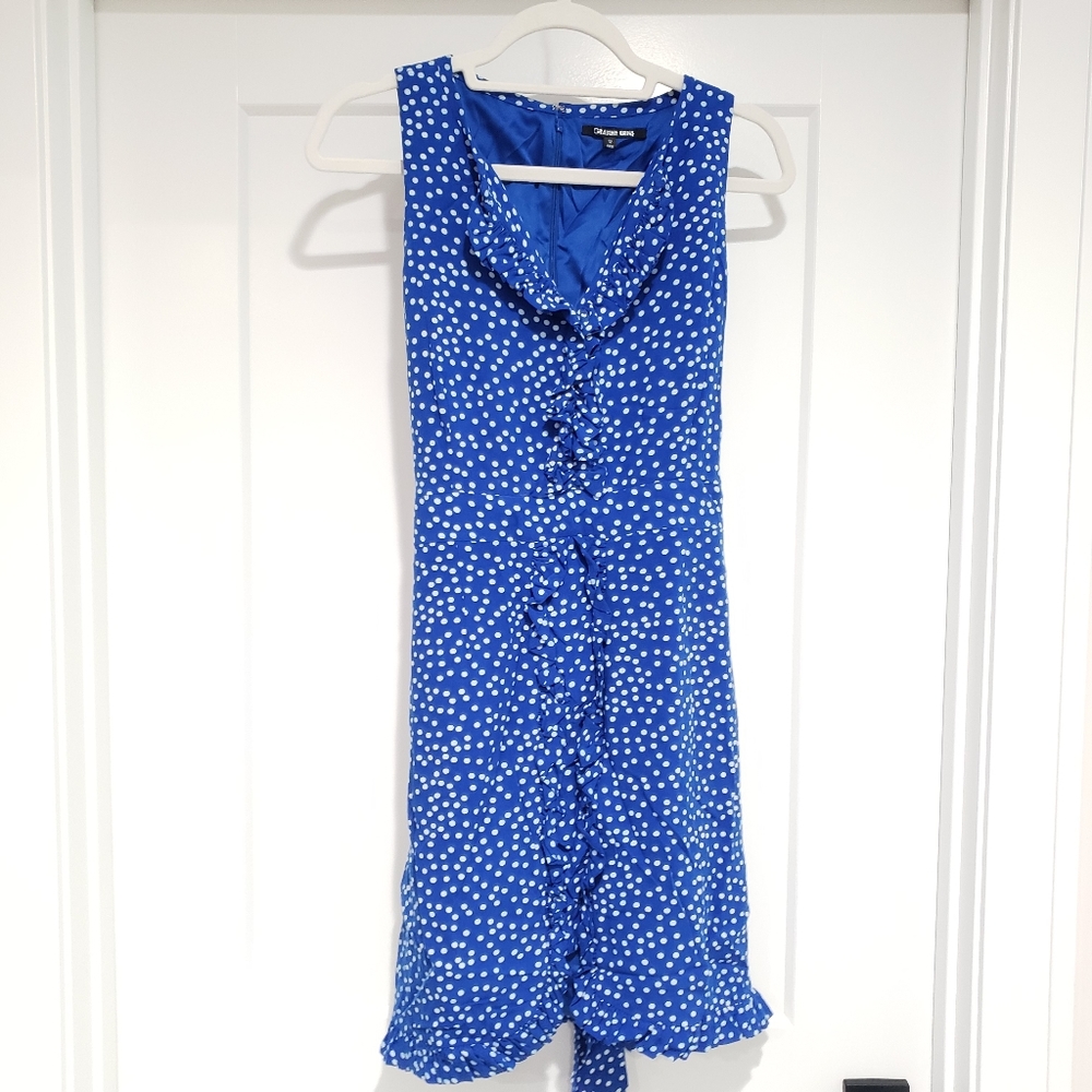 Polka Dot Sleeveless Dress w/ Ruffle Accents